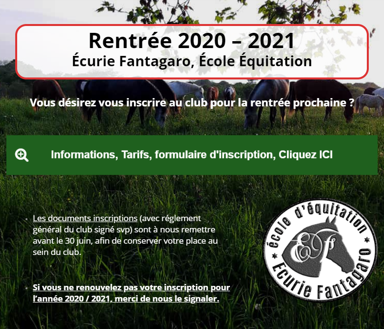 Inscription Club Ecurie Fantagaro Rentrée 2020 2021